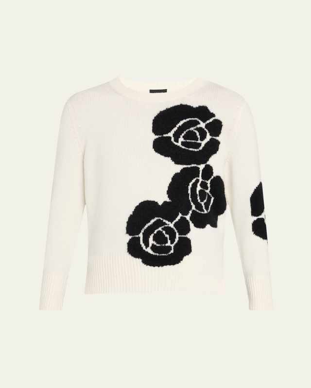 3D Anemone Cashmere-Silk Crewneck Sweater